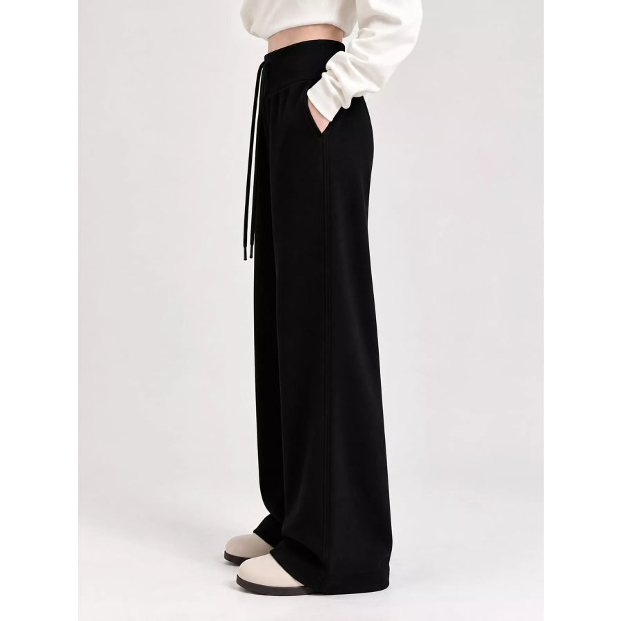 Drawstring Wide-Leg Pants Black-Regular / S Apparel and Accessories