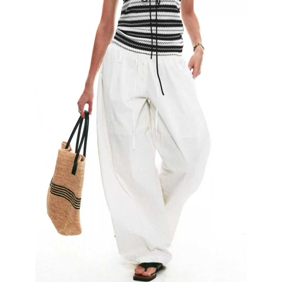 Drawstring Wide-Leg Pants Apparel and Accessories