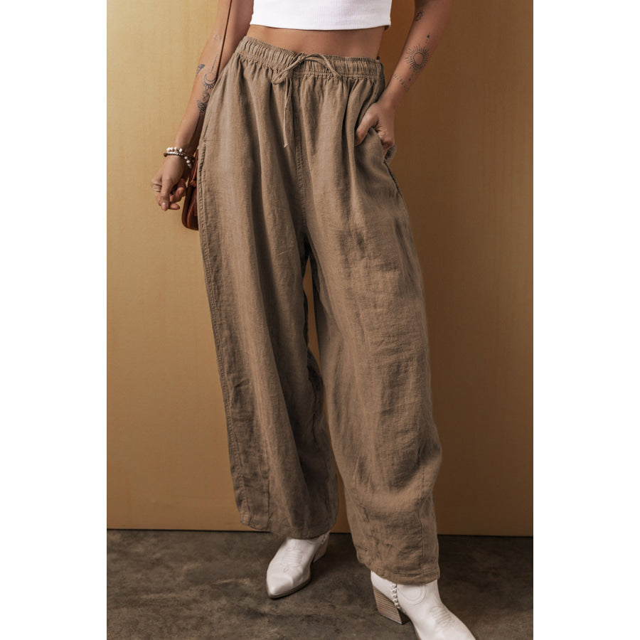 Drawstring Wide Leg Pants Taupe / S Apparel and Accessories