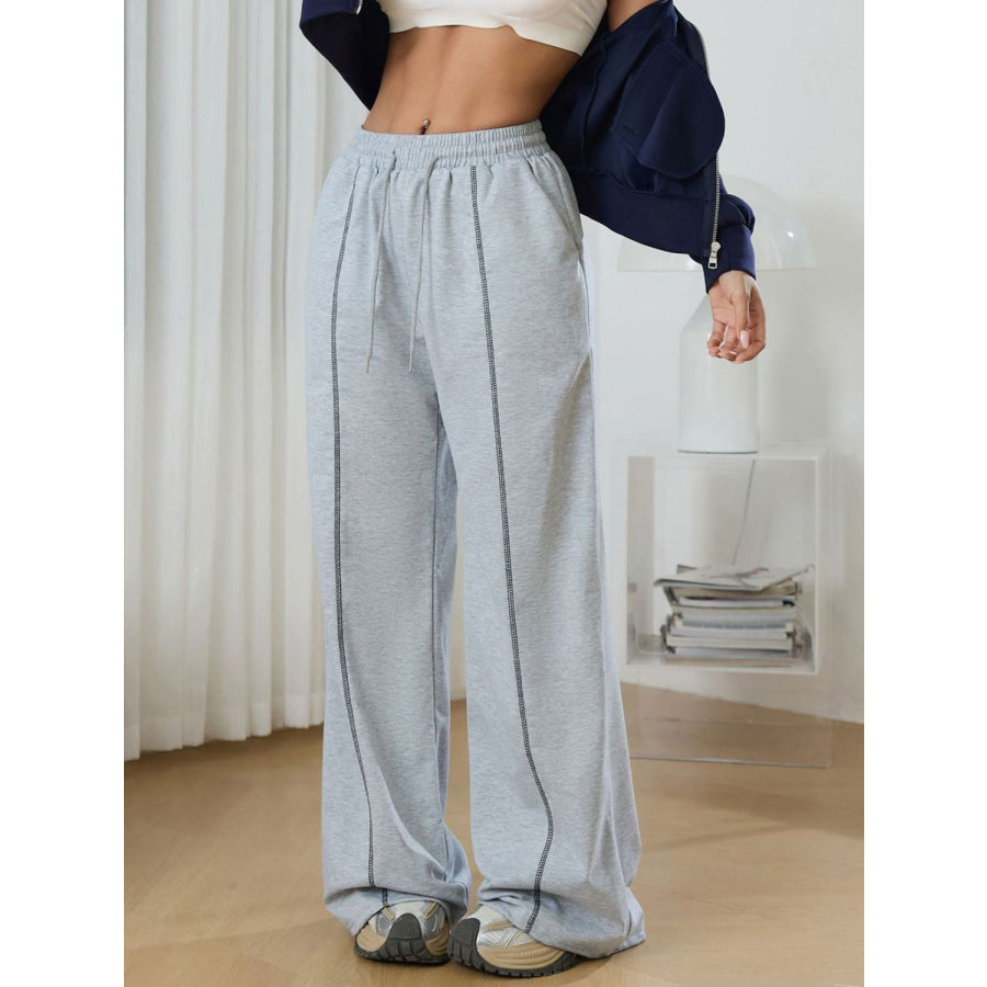 Drawstring Wide Leg Pants Light Gray / S Apparel and Accessories