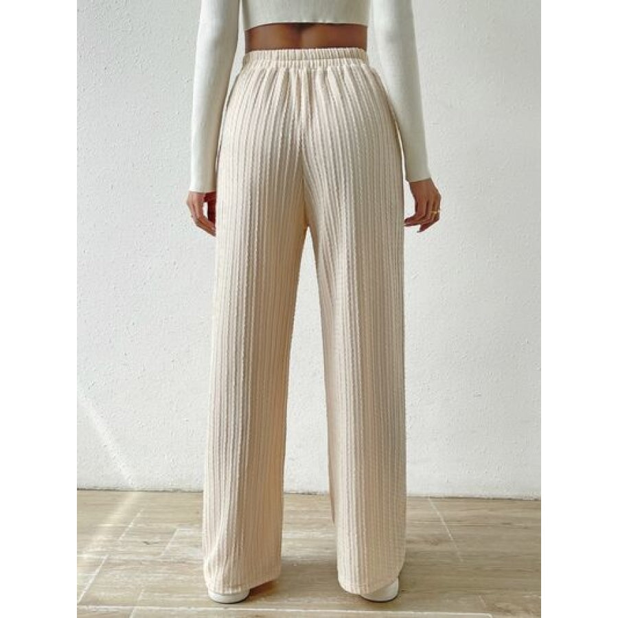 Drawstring Wide Leg Pants Beige / S Apparel and Accessories