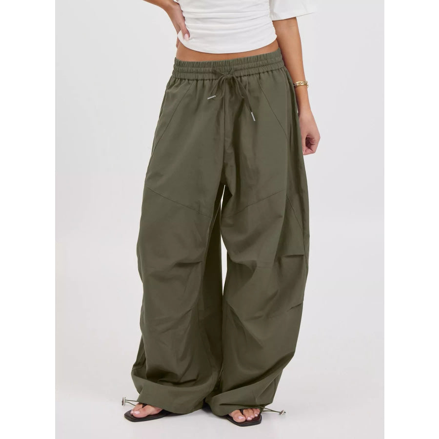 Drawstring Wide Leg Pants Army Green / S Apparel and Accessories