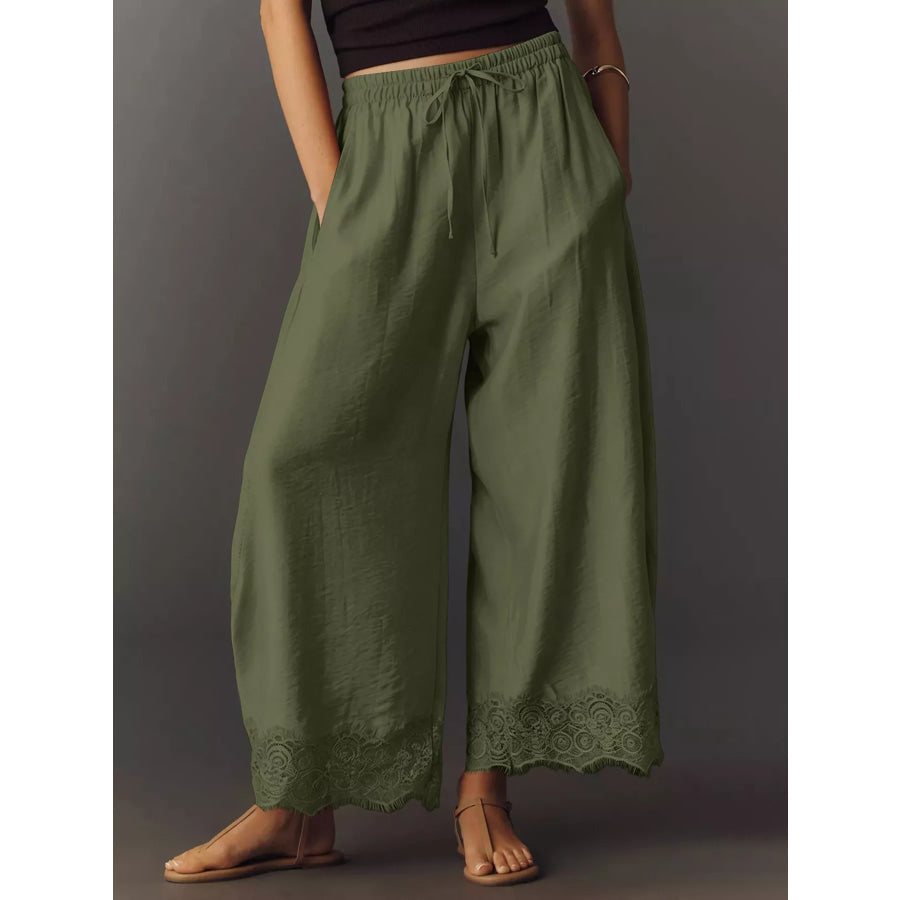 Drawstring Wide Leg Pants Army Green / S Apparel and Accessories