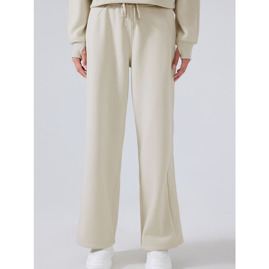 Drawstring Wide Leg Pants Beige / 4 Apparel and Accessories