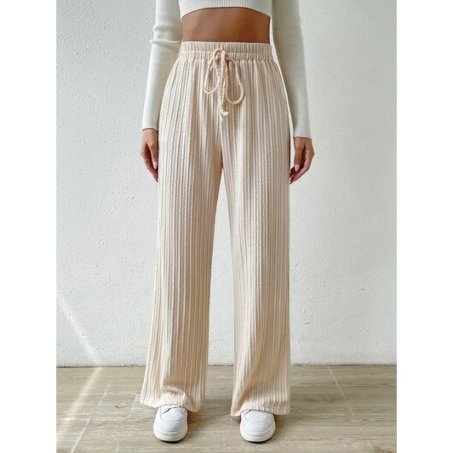 Drawstring Wide Leg Pants Beige / S Apparel and Accessories