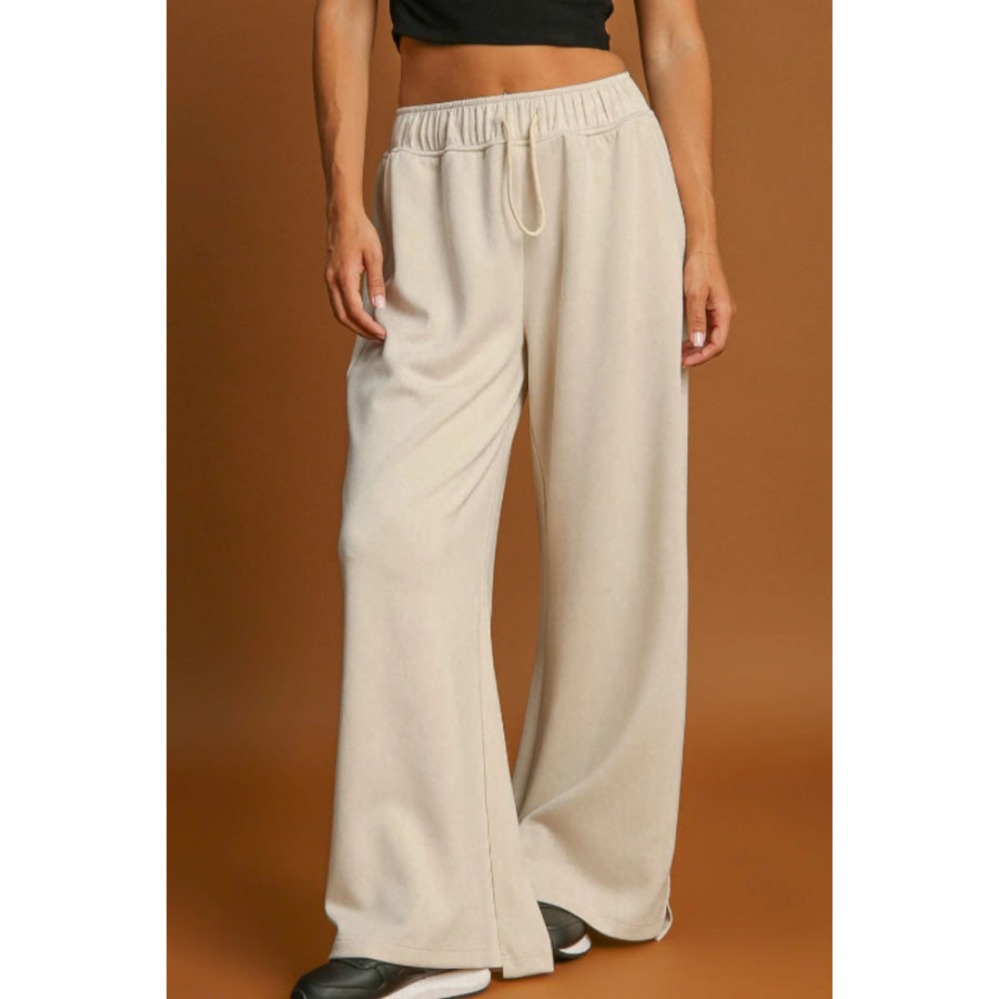 Drawstring Wide Leg Pants Beige / S Apparel and Accessories