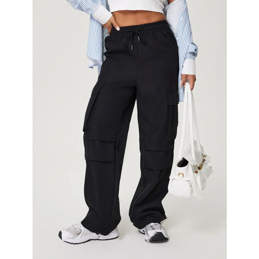 Drawstring Wide Leg Pants Black / S Apparel and Accessories