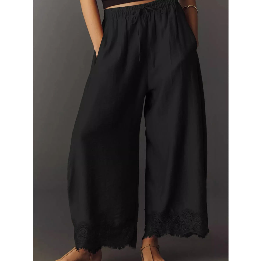 Drawstring Wide Leg Pants Black / S Apparel and Accessories