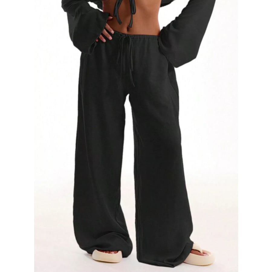 Drawstring Wide Leg Pants Black / S Apparel and Accessories