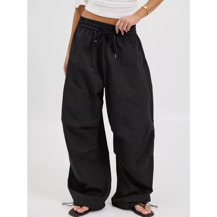 Drawstring Wide Leg Pants Black / S Apparel and Accessories