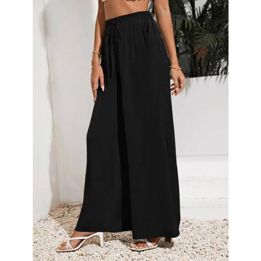 Drawstring Wide Leg Pants Black / S Clothing