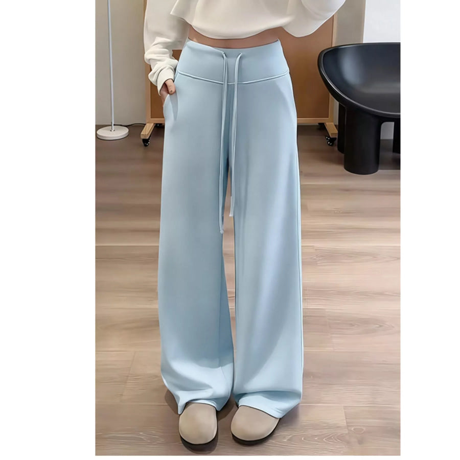 Drawstring Wide-Leg Pants Blue-Regular / S Apparel and Accessories