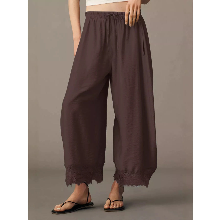 Drawstring Wide Leg Pants Brown / S Apparel and Accessories