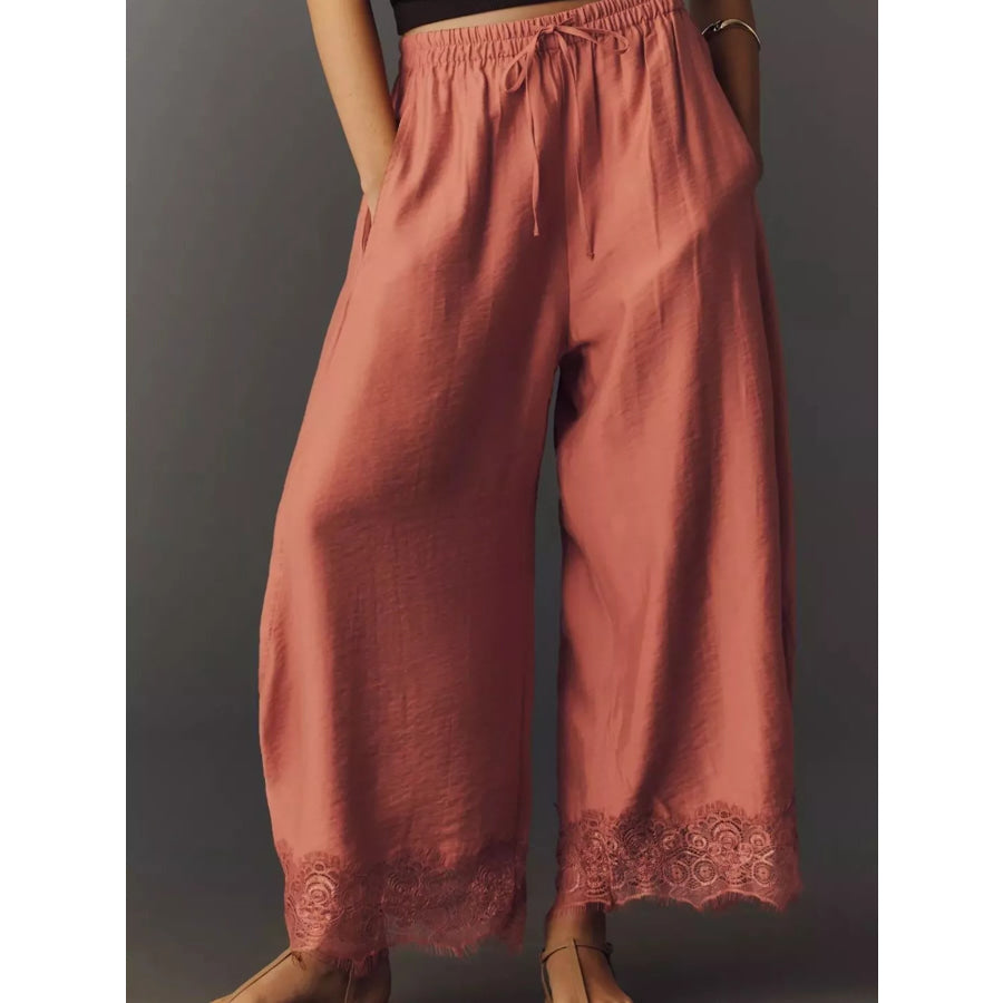 Drawstring Wide Leg Pants Burnt Coral / S Apparel and Accessories