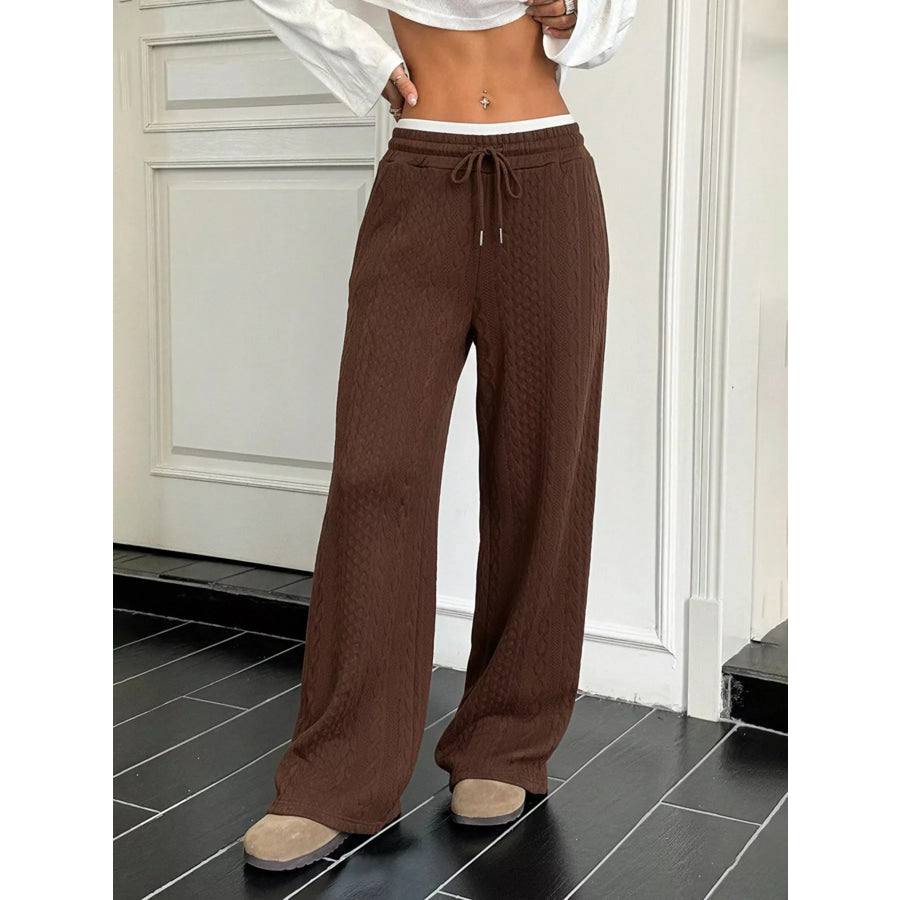 Drawstring Wide Leg Pants Coffee Brown / S Apparel and Accessories