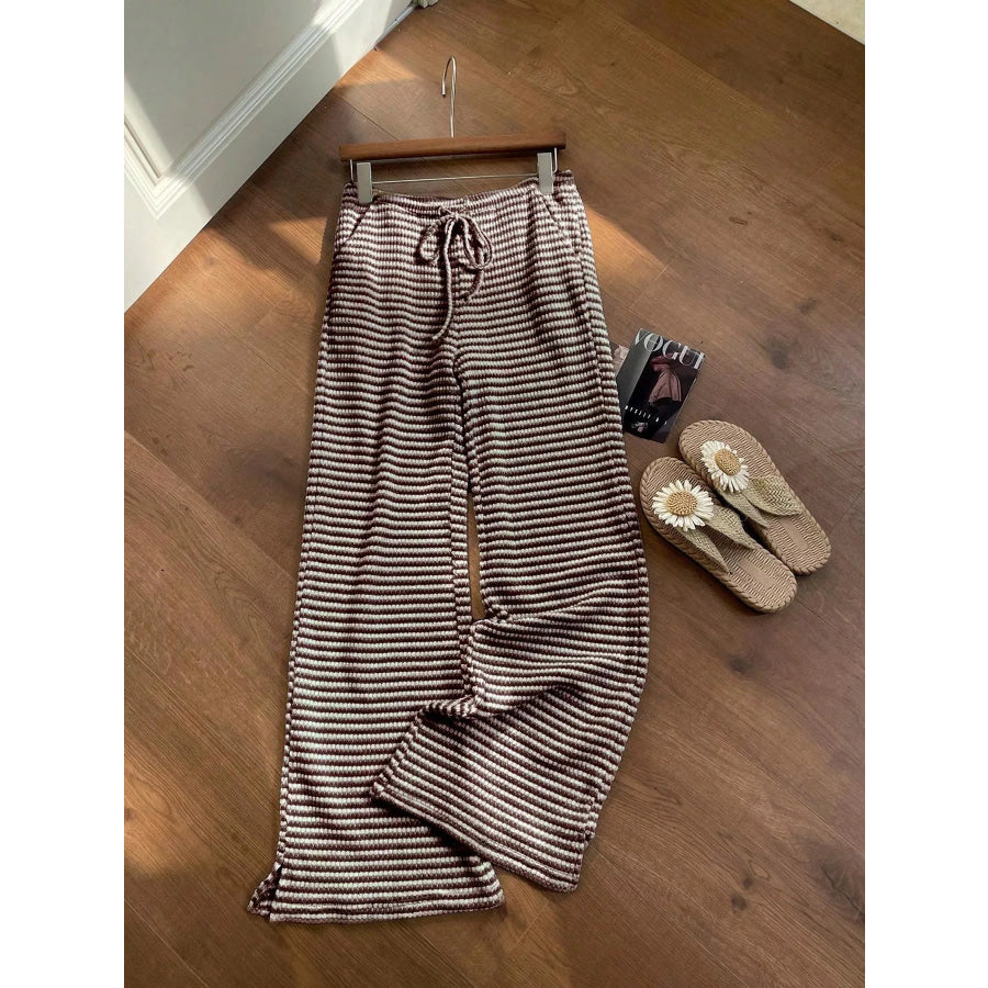 Drawstring Wide Leg Pants Dark Brown / S Apparel and Accessories