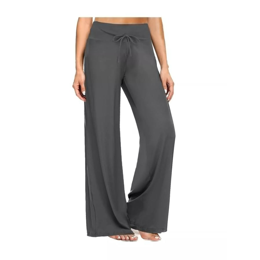 Drawstring Wide-Leg Pants Dark Gray / S Apparel and Accessories