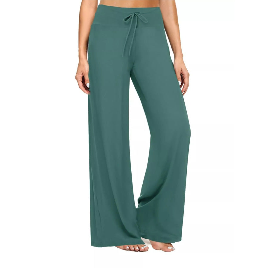 Drawstring Wide-Leg Pants Dark Green / M Apparel and Accessories