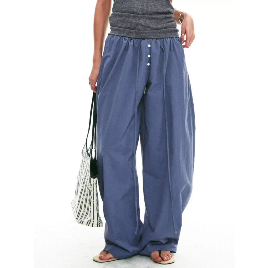 Drawstring Wide-Leg Pants Dusty Blue / S Apparel and Accessories