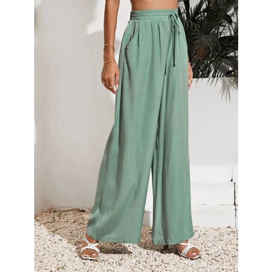 Drawstring Wide Leg Pants Gum Leaf / S Clothing