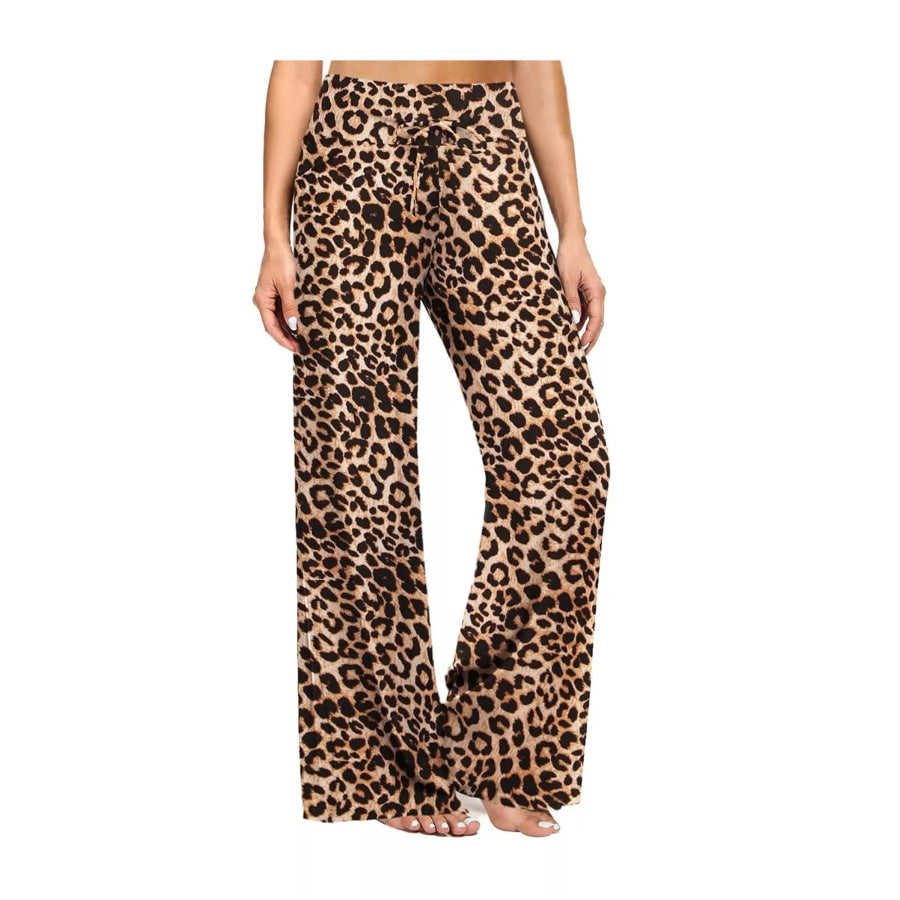 Drawstring Wide-Leg Pants Leopard Print / S Apparel and Accessories