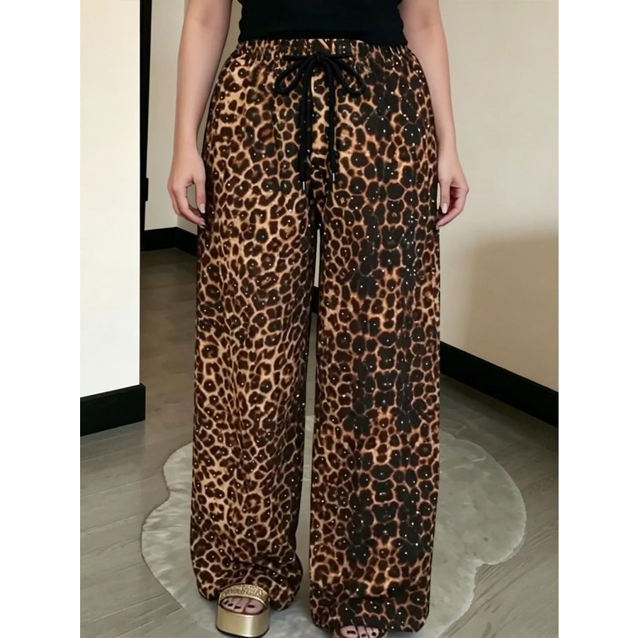 Drawstring Wide-Leg Pants Leopard / S Apparel and Accessories