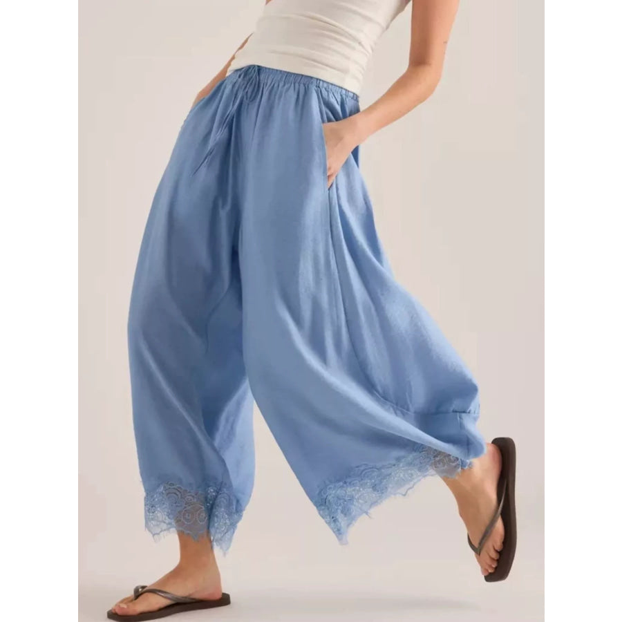 Drawstring Wide Leg Pants Light Blue / S Apparel and Accessories