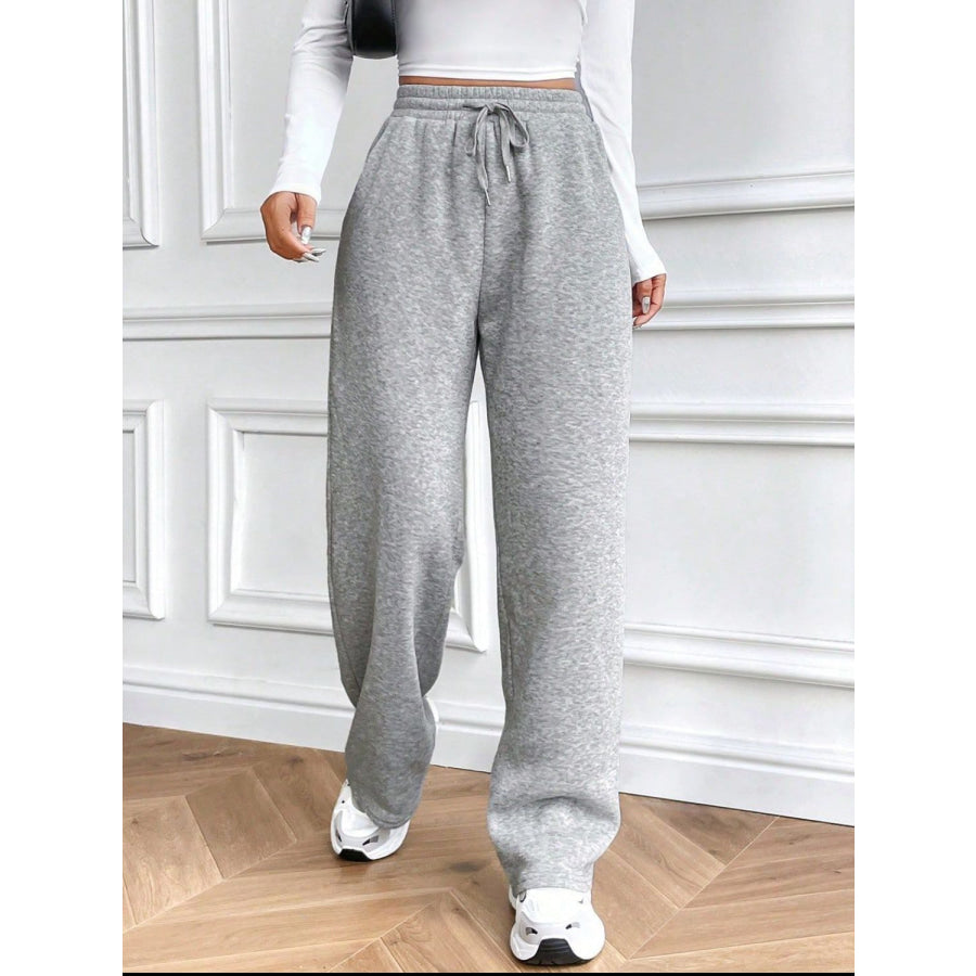 Drawstring Wide Leg Pants Light Gray / S Apparel and Accessories