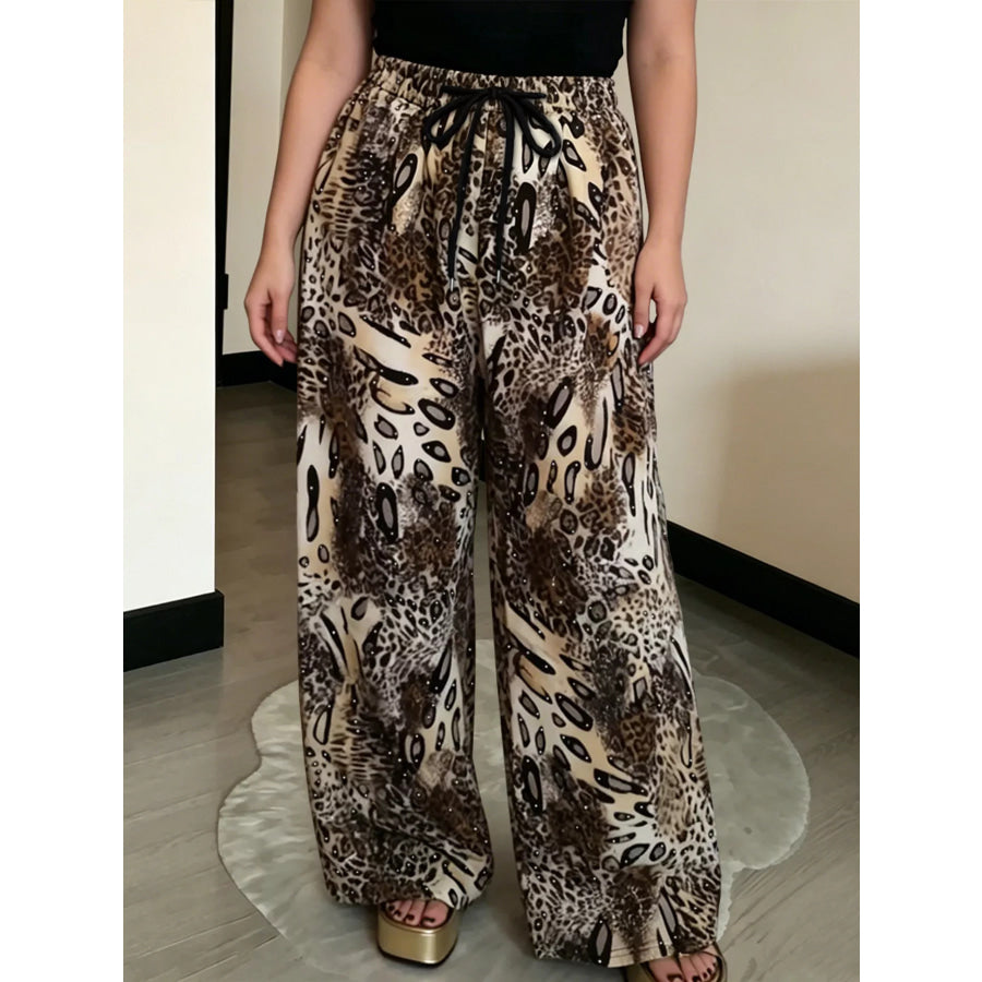 Drawstring Wide-Leg Pants Light Leopard / S Apparel and Accessories