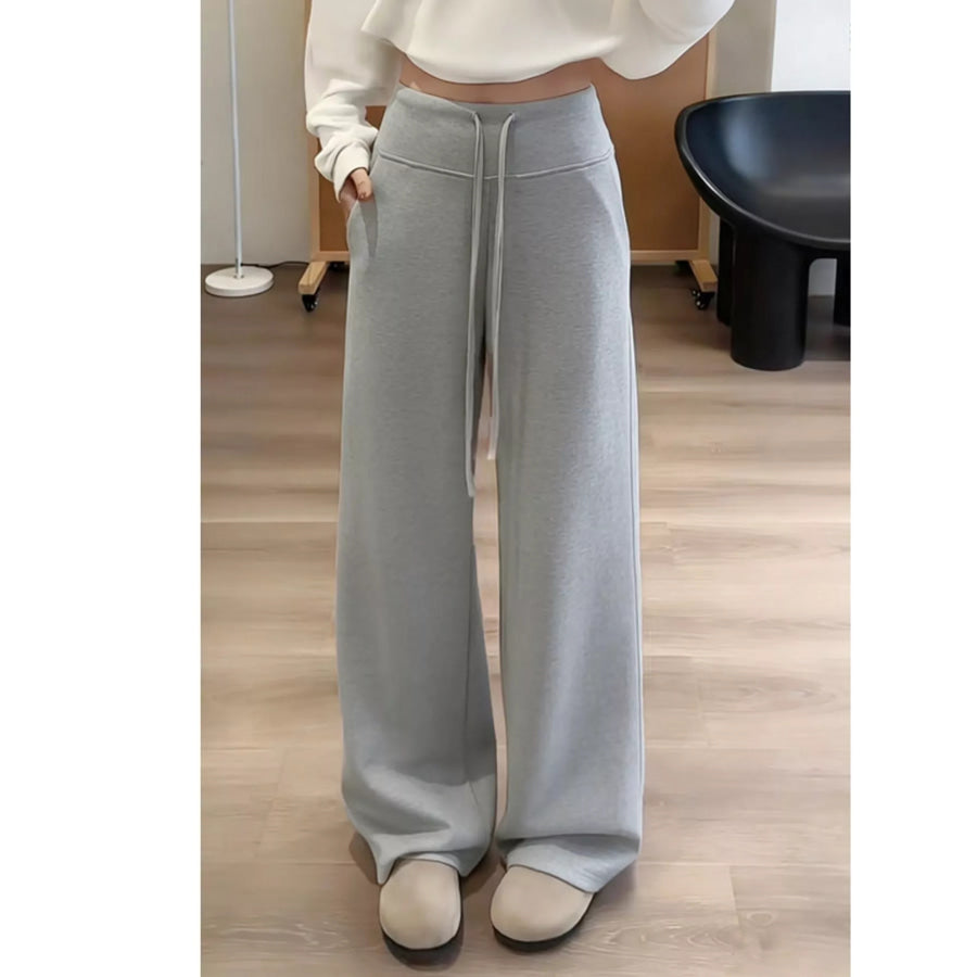 Drawstring Wide-Leg Pants Medium Gray-Regular / S Apparel and Accessories