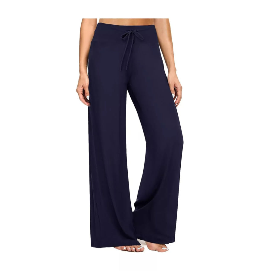 Drawstring Wide-Leg Pants Navy / S Apparel and Accessories