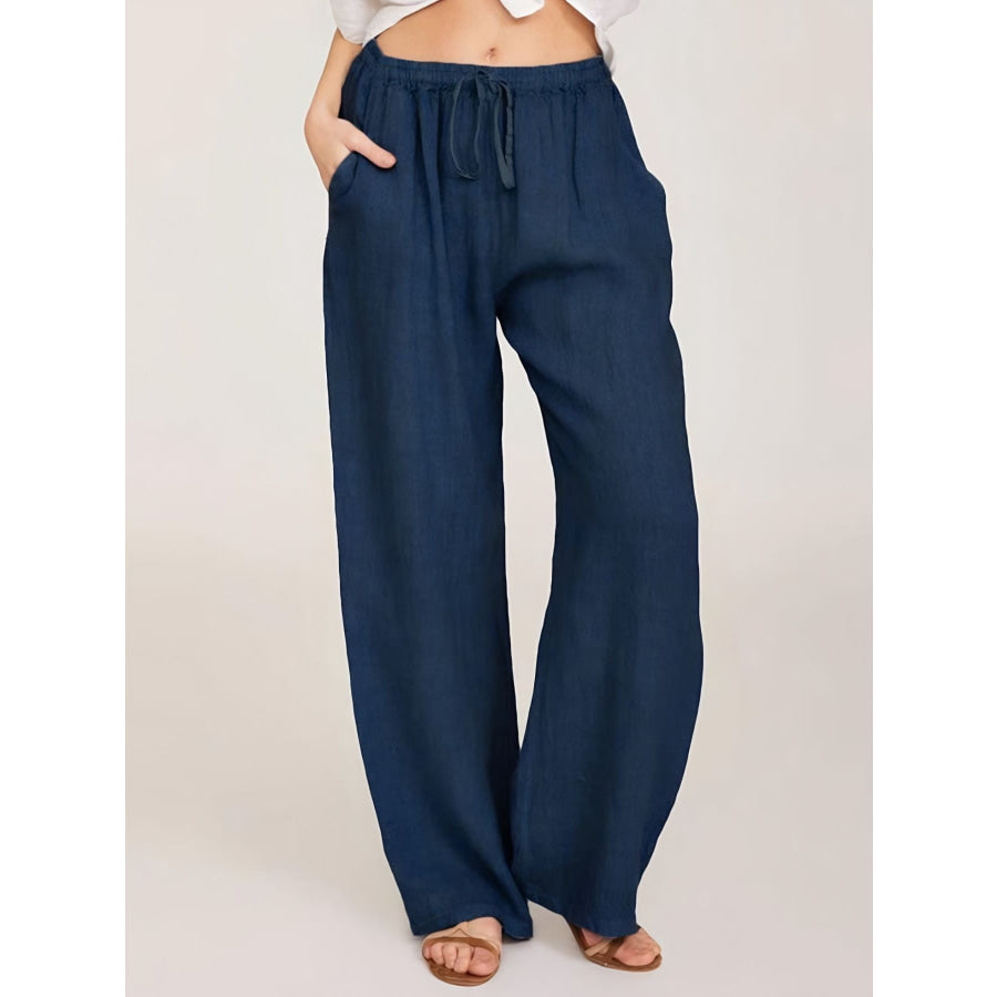 Drawstring Wide Leg Pants Navy / S Apparel and Accessories