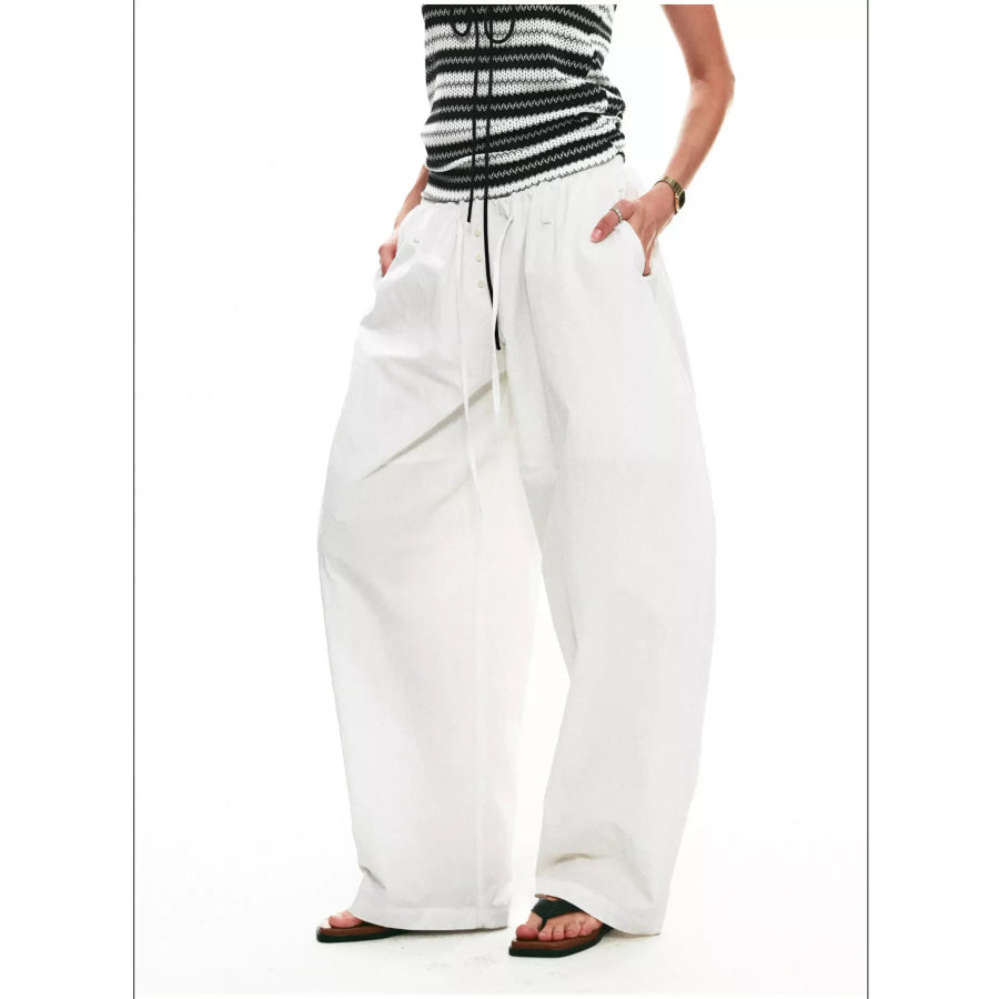 Drawstring Wide-Leg Pants Pink / S Apparel and Accessories
