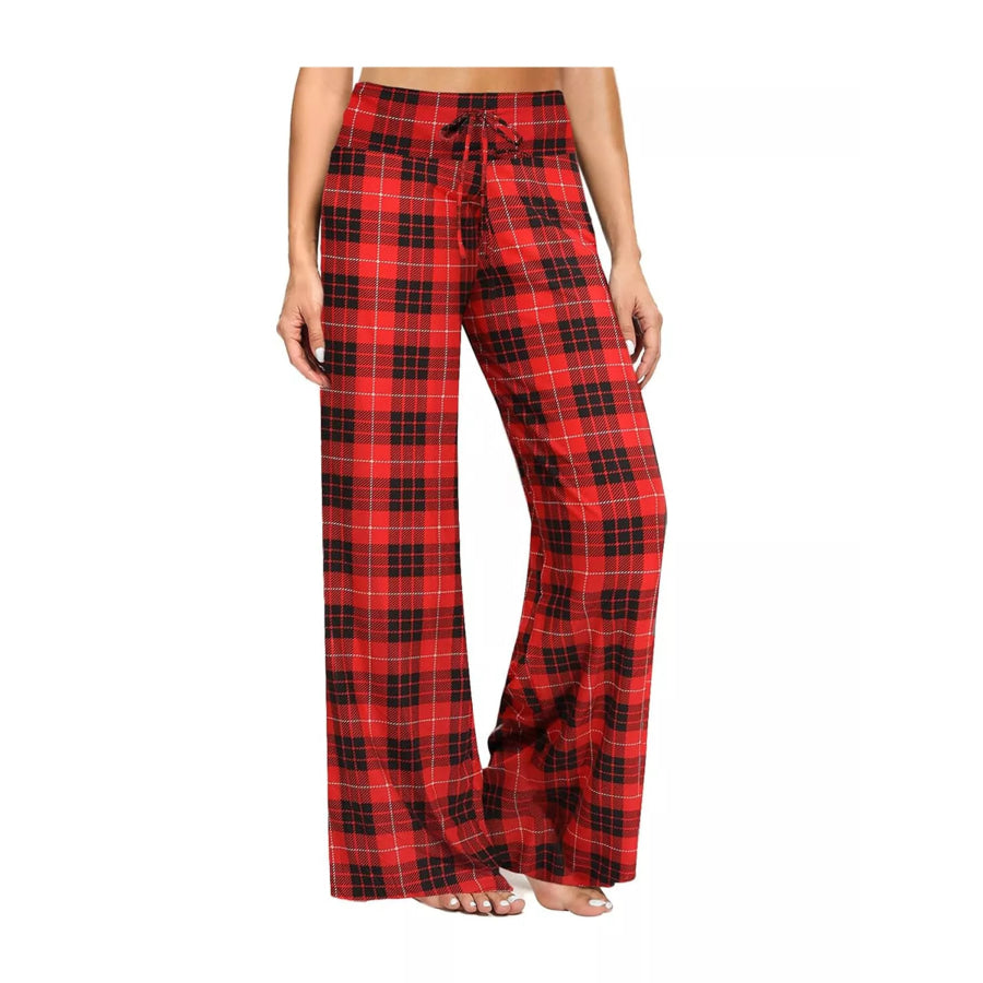 Drawstring Wide-Leg Pants Red And Black-Plaid / S Apparel Accessories
