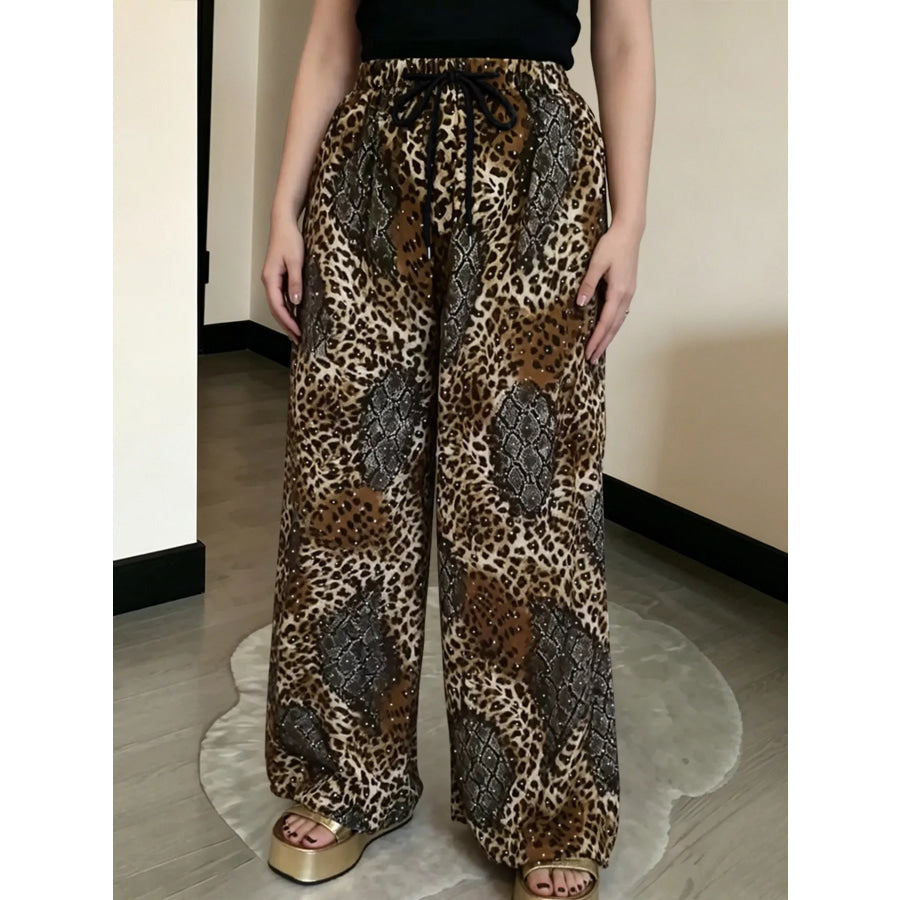 Drawstring Wide-Leg Pants Snakeskin / S Apparel and Accessories