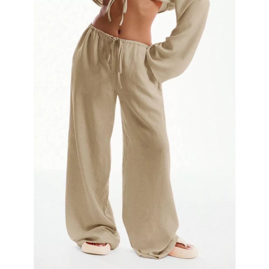 Drawstring Wide Leg Pants Tan / S Apparel and Accessories