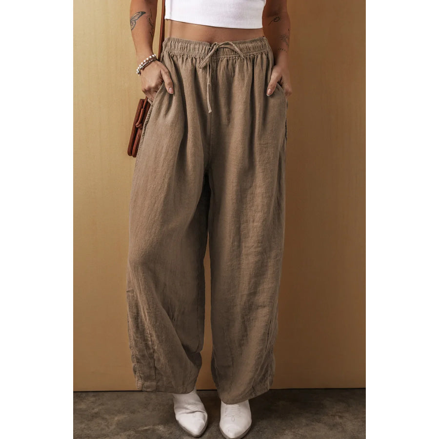 Drawstring Wide Leg Pants Taupe / S Apparel and Accessories