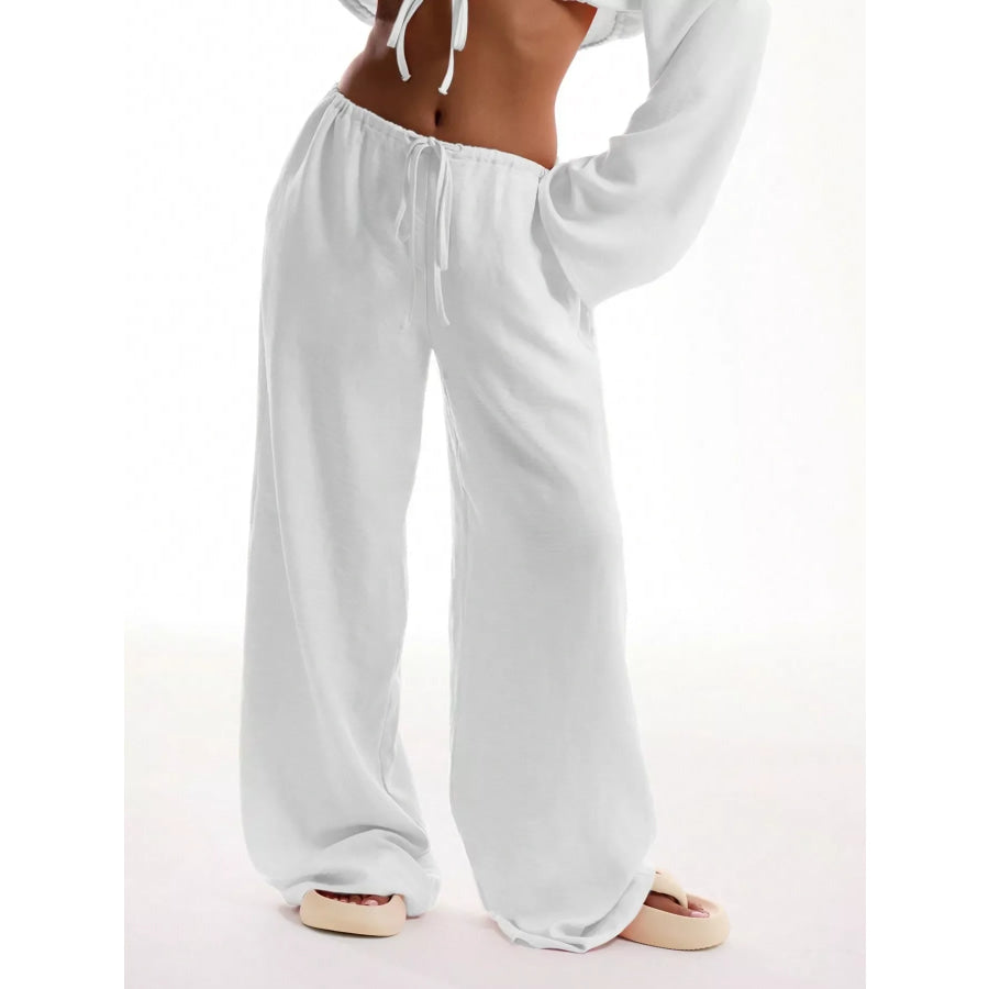 Drawstring Wide Leg Pants White / S Apparel and Accessories