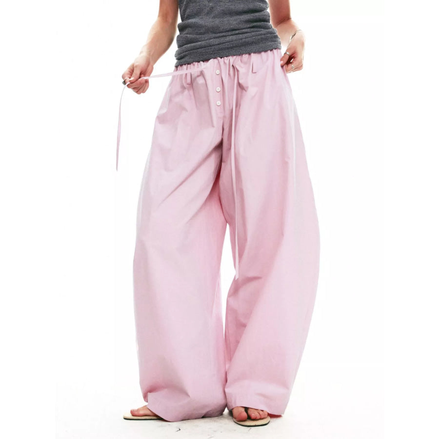 Drawstring Wide-Leg Pants White / S Apparel and Accessories