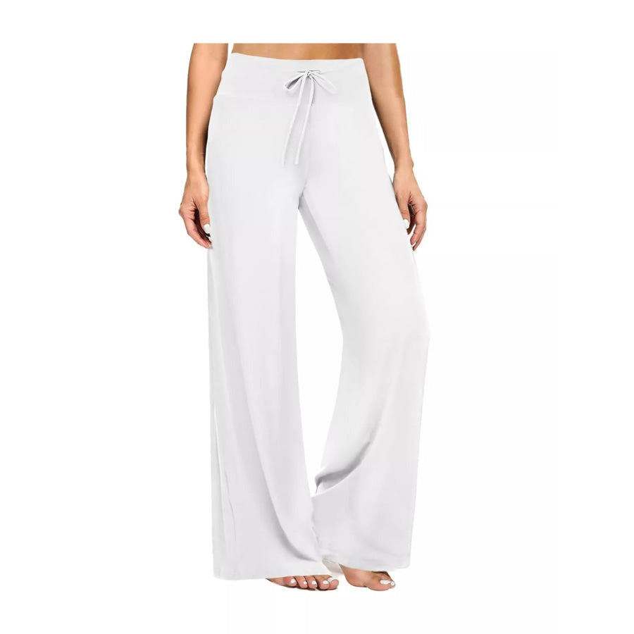 Drawstring Wide-Leg Pants White / S Apparel and Accessories