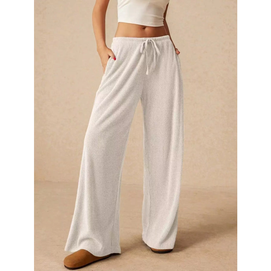 Drawstring Wide Leg Pants White / S Apparel and Accessories