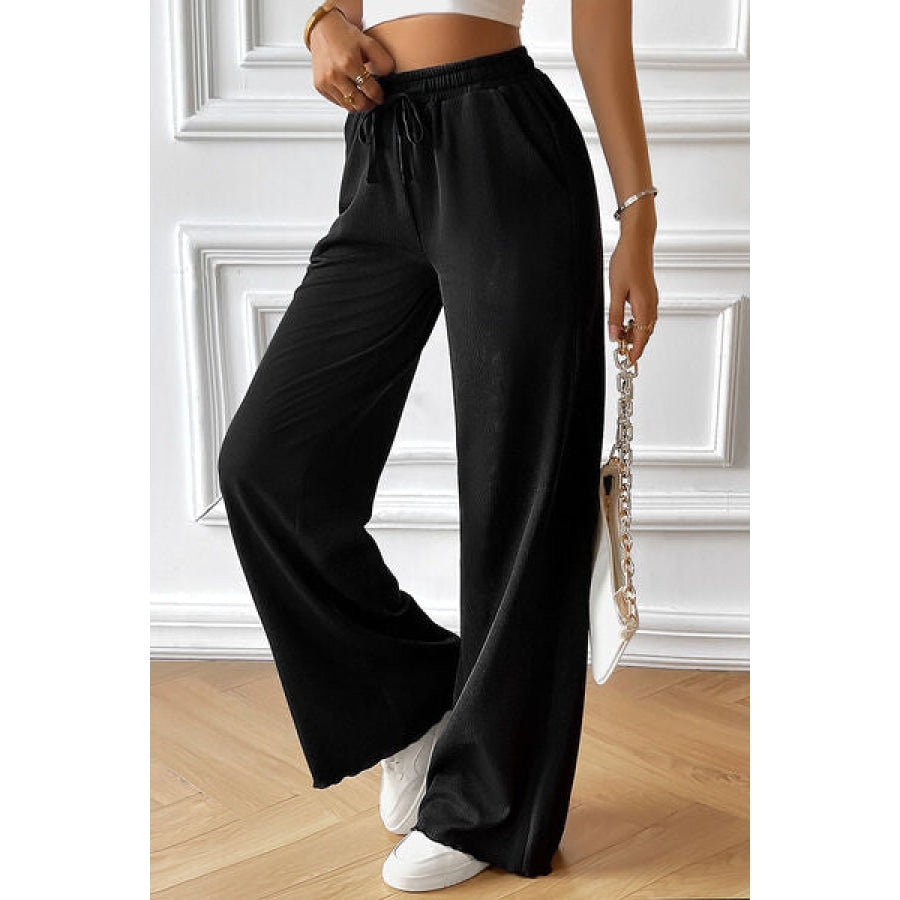 Drawstring Wide Leg Pants with Pocketed Clothing