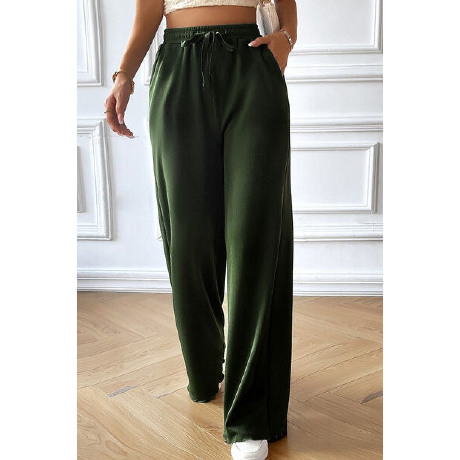 Drawstring Wide Leg Pants with Pocketed Clothing