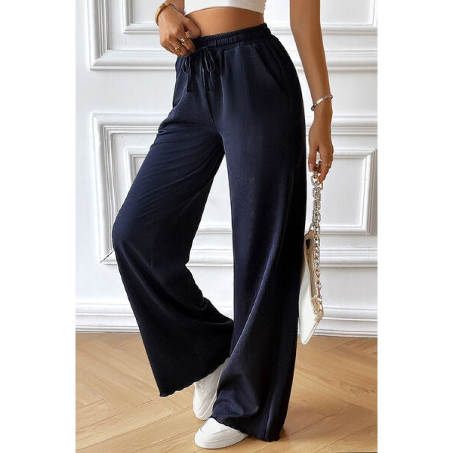 Drawstring Wide Leg Pants with Pocketed Clothing