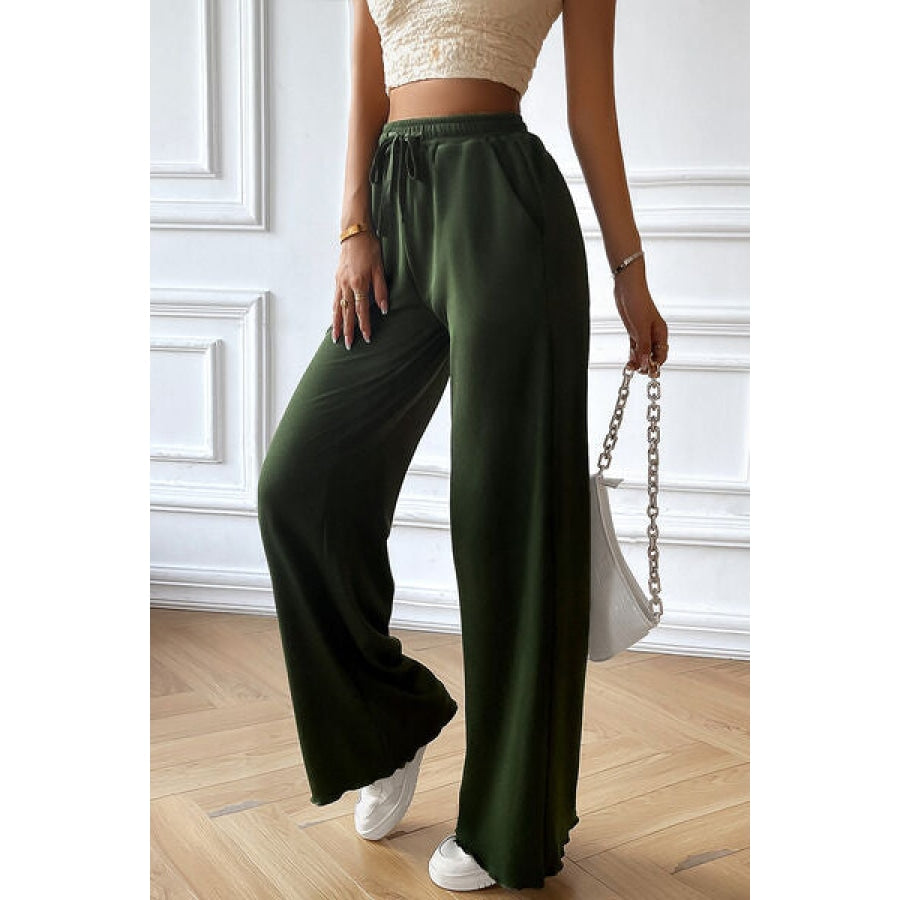 Drawstring Wide Leg Pants with Pocketed Clothing