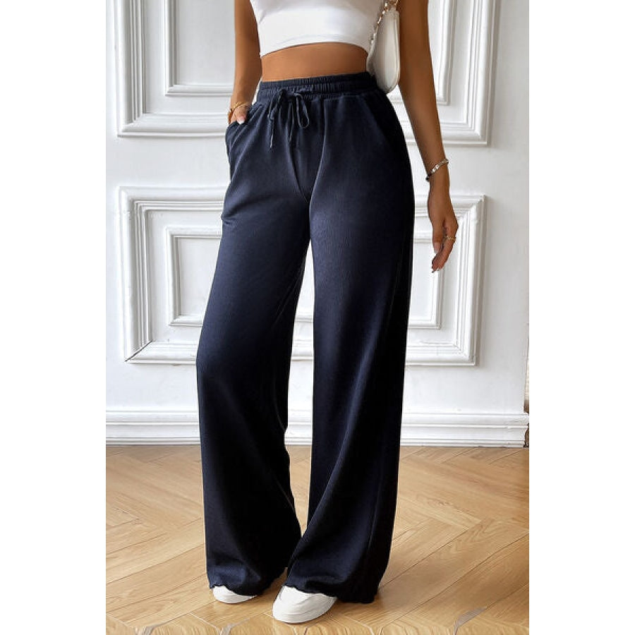 Drawstring Wide Leg Pants with Pocketed Clothing