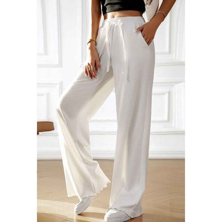 Drawstring Wide Leg Pants with Pocketed Clothing