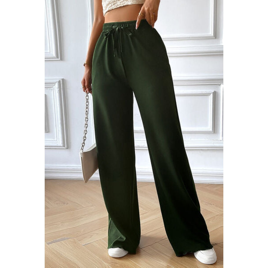 Drawstring Wide Leg Pants with Pocketed Clothing