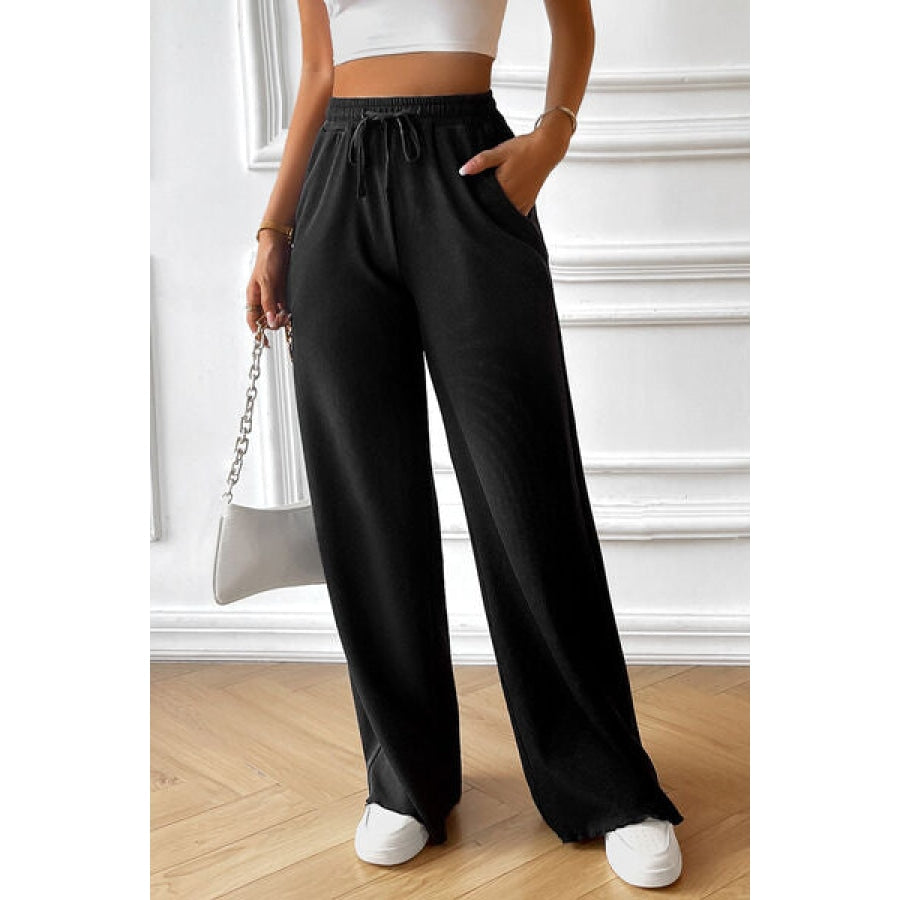 Drawstring Wide Leg Pants with Pocketed Clothing