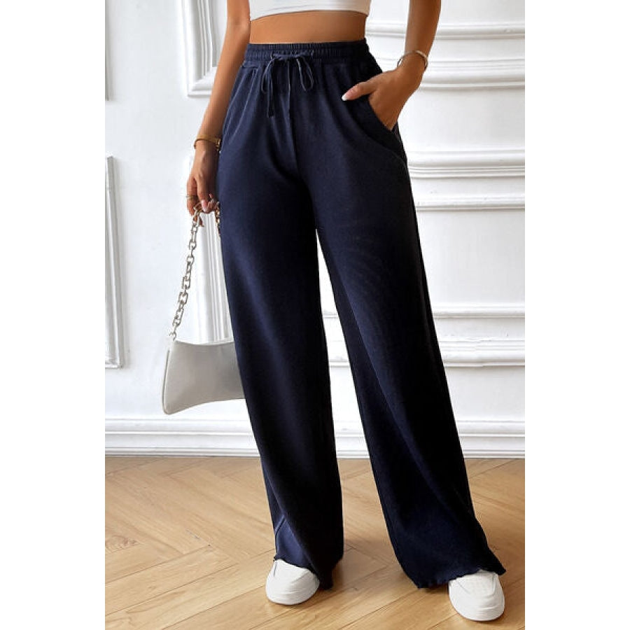 Drawstring Wide Leg Pants with Pocketed Clothing